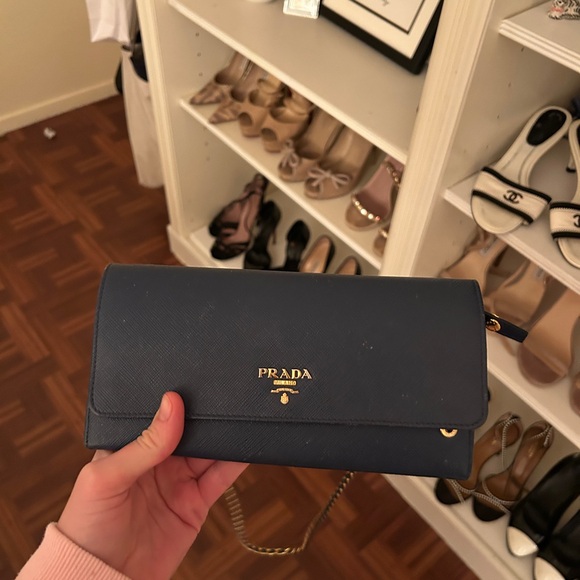 Prada Handbags - Prada Dark Blue Leather crossbody/ Clutch/WOC